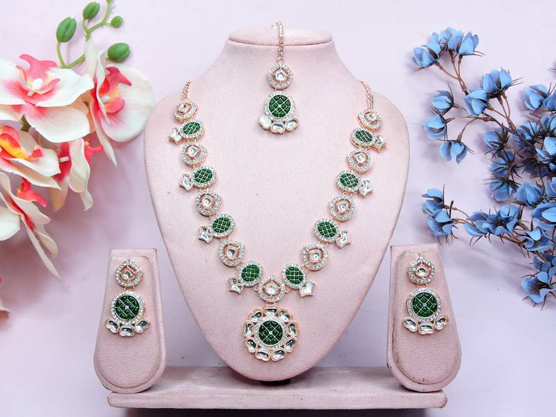 Green designer premium festive wear necklace set