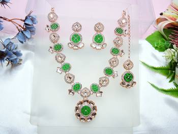 Green designer premium festive wear necklace set 2
