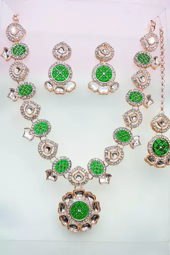 Green designer premium festive wear necklace set