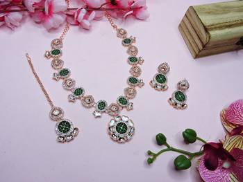 Green designer premium festive wear necklace set 3