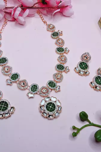 Green designer premium festive wear necklace set
