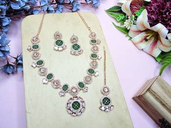 Green designer premium festive wear necklace set 4