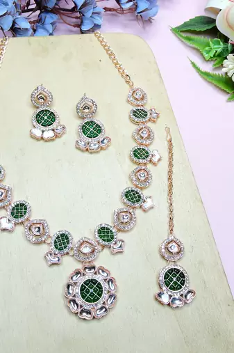 Green designer premium festive wear necklace set