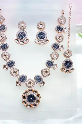Blue designer premium festive wear necklace set