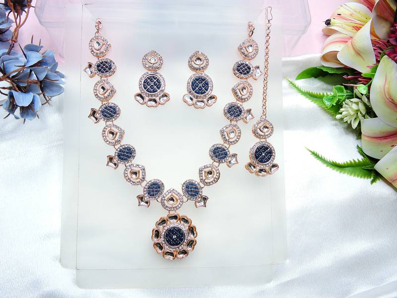 Blue designer premium festive wear necklace set