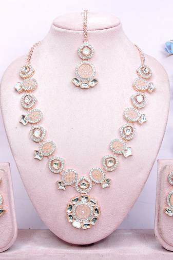 Pink designer premium festive wear necklace set