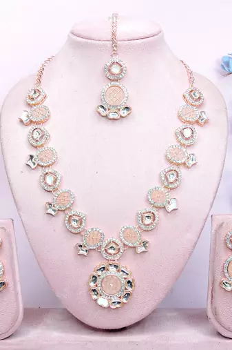 Pink designer premium festive wear necklace set