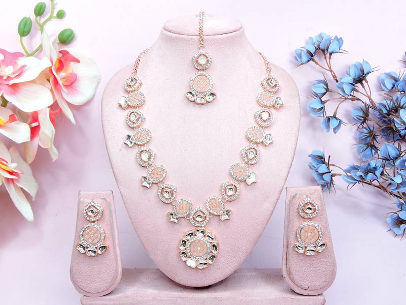 Pink designer premium festive wear necklace set