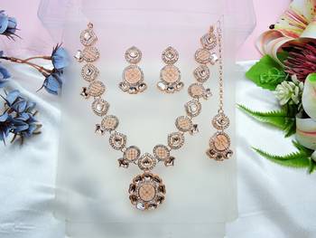 Pink designer premium festive wear necklace set 2