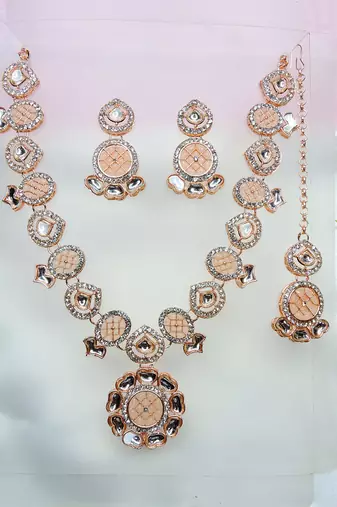 Pink designer premium festive wear necklace set