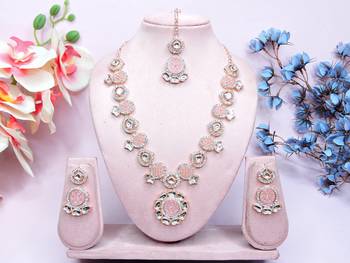 Pink designer premium festive wear necklace set 1