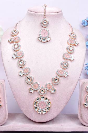 Pink designer premium festive wear necklace set