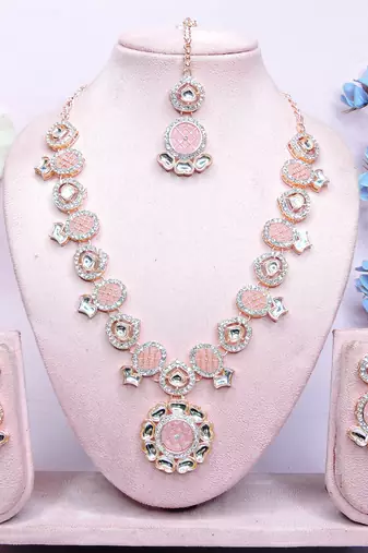 Pink designer premium festive wear necklace set