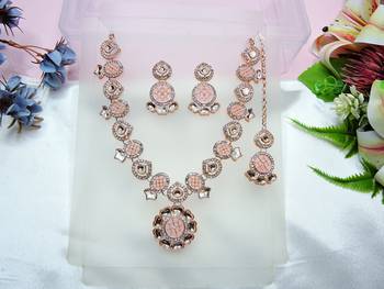 Pink designer premium festive wear necklace set 2