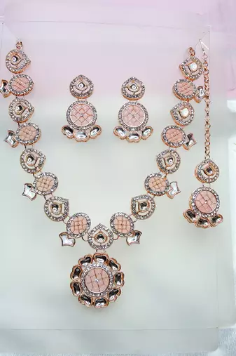Pink designer premium festive wear necklace set