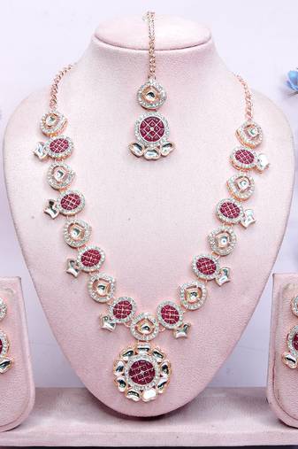 Red designer premium festive wear necklace set