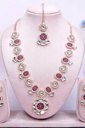 Red designer premium festive wear necklace set