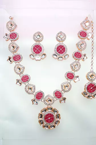 Red designer premium festive wear necklace set