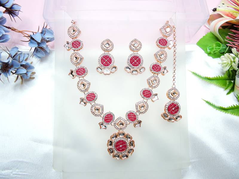 Red designer premium festive wear necklace set