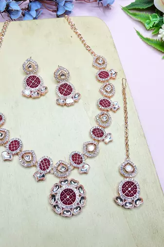 Red designer premium festive wear necklace set