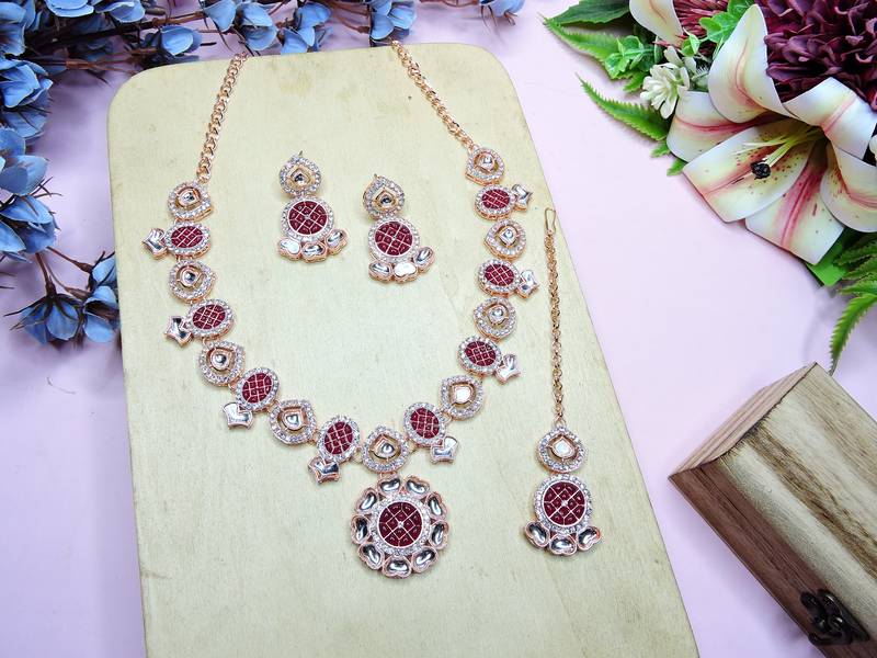 Red designer premium festive wear necklace set
