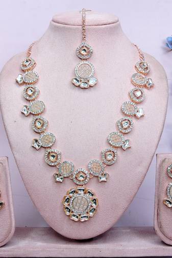 White designer premium festive wear necklace set