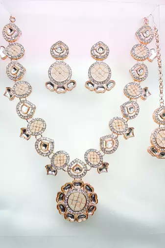 White designer premium festive wear necklace set