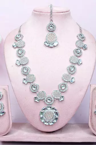 Pink designer premium festive wear necklace set