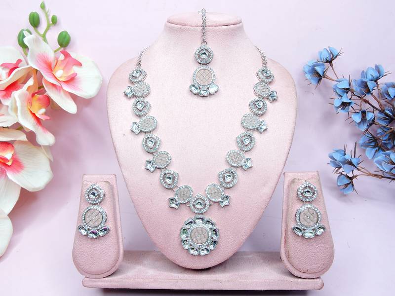 Pink designer premium festive wear necklace set