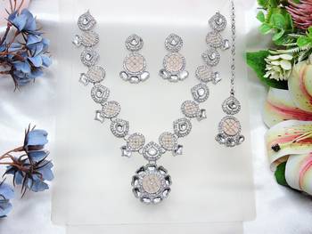 Pink designer premium festive wear necklace set 2