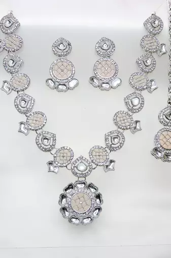 Pink designer premium festive wear necklace set