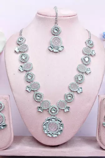 Pink designer premium festive wear necklace set