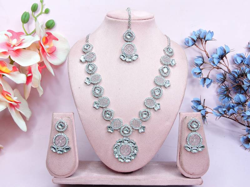 Pink designer premium festive wear necklace set