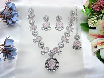 Pink designer premium festive wear necklace set 2
