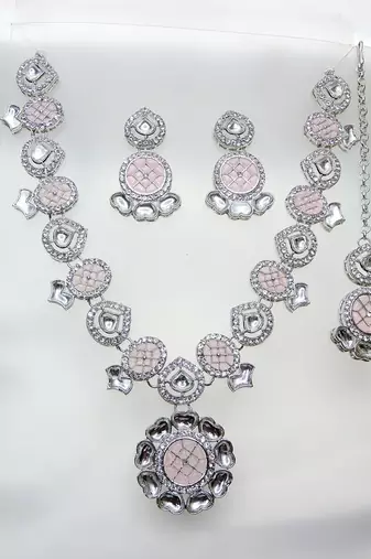 Pink designer premium festive wear necklace set