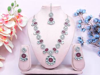 Red designer premium festive wear necklace set 1