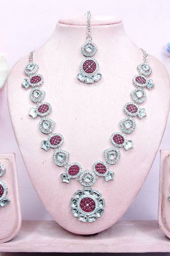 Red designer premium festive wear necklace set