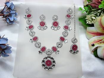 Red designer premium festive wear necklace set 2