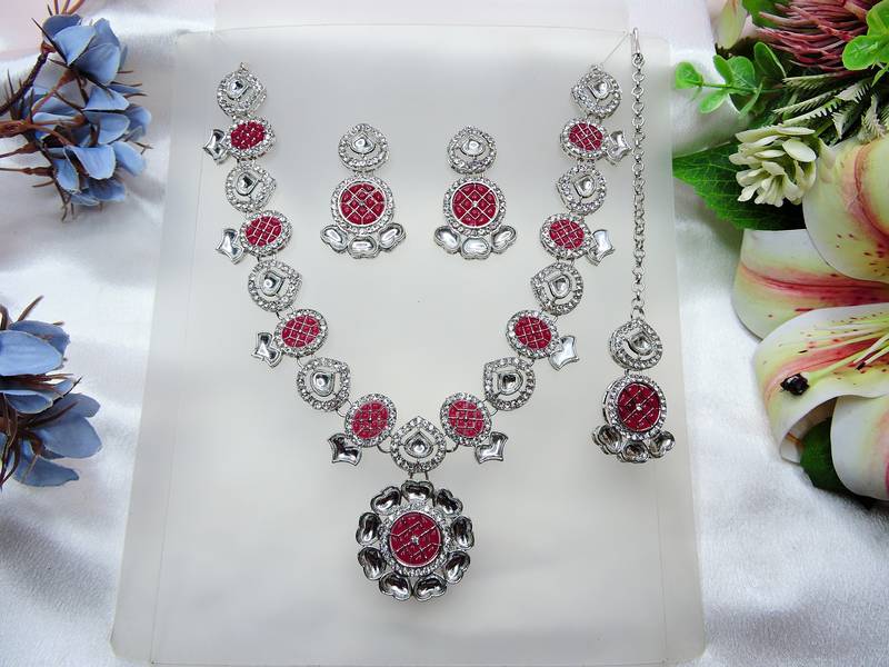 Red designer premium festive wear necklace set