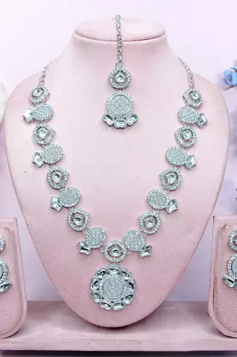 White designer premium festive wear necklace set