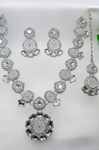 White designer premium festive wear necklace set