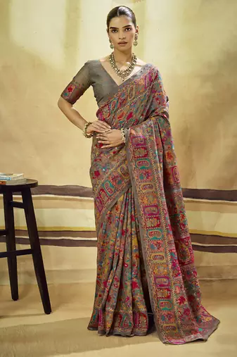 Gray modal cotton pashmina weaving festival wear saree