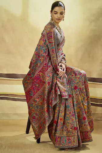 Gray modal cotton pashmina weaving festival wear saree