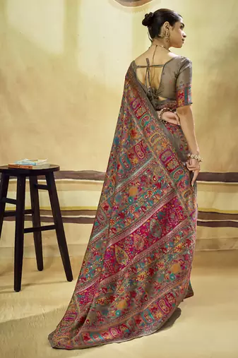 Gray modal cotton pashmina weaving festival wear saree
