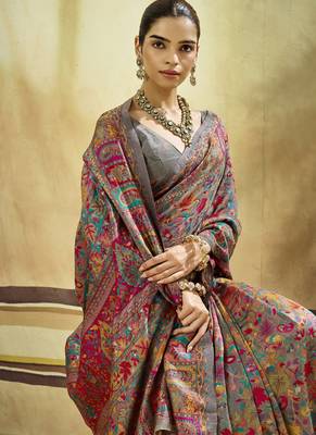 Gray modal cotton pashmina weaving festival wear saree 4