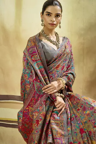 Gray modal cotton pashmina weaving festival wear saree