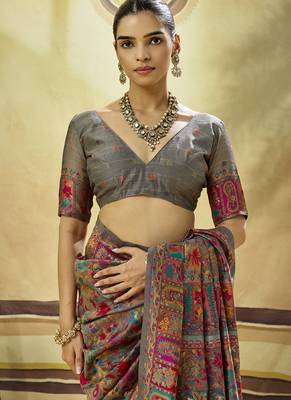 Gray modal cotton pashmina weaving festival wear saree 5