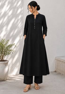 Black cotton kurta with palazzo kurta set for women 1