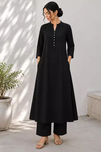 Black cotton kurta with palazzo kurta set for women