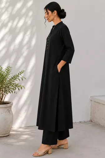 Black cotton kurta with palazzo kurta set for women